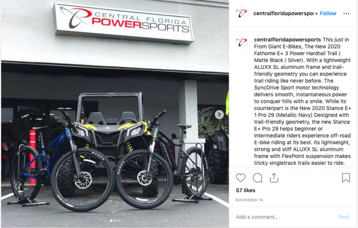 Central Florida Powersports began selling Giant e-bikes in March.
