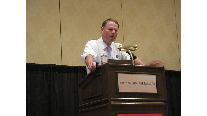 John Burke gave the keynote address at Interbike. Photo: Lynette Carpiet