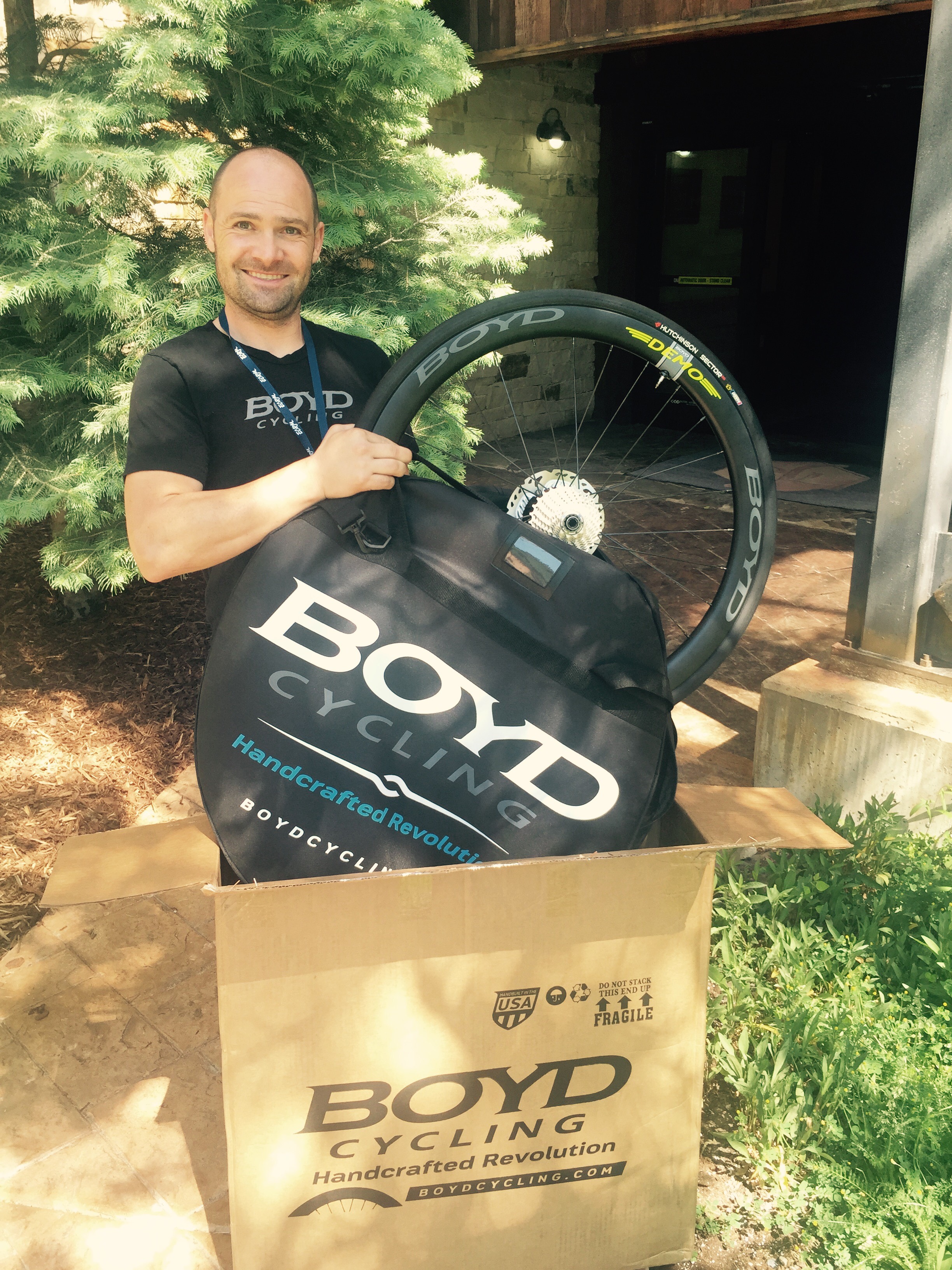 Boyd Johnson of South Carolina wheel maker Boyd Cycling is preparing to roll out a new Ready to Ride program, where both dealers and consumers can order complete sets of wheels with tires, tubes or tubeless setup, cassette and disc brake rotors already installed and, well … ready to ride. Rollout is targeted for Aug. 1. Wheels will ship in a double wheel bag. Tire options will include Schwalbe for road, Hutchinson for cyclocross, and Maxxis for mountain. 