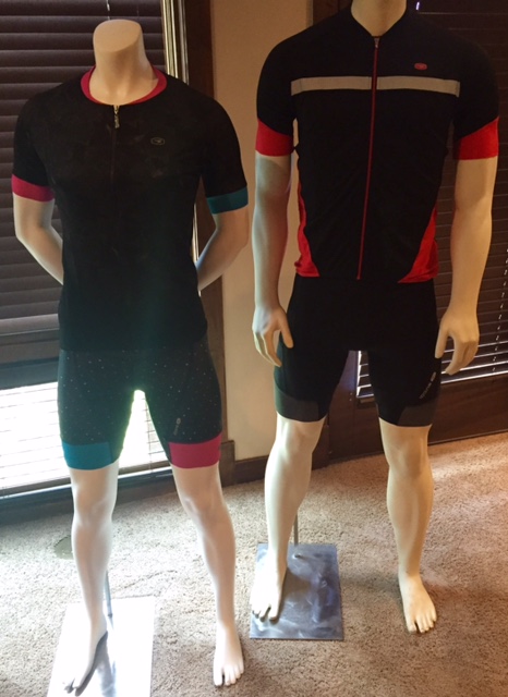 Sugoi showed its women's RS Training jersey and Evolution bib (left) and the men's Century jersey and bib.