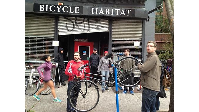 New York's Bicycle Habitat operated without power after Sandy. New York's Bicycle Habitat operated without power after Sandy.