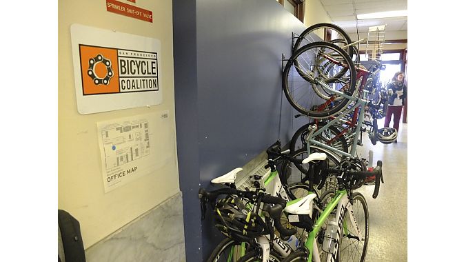We maxed out the 10th-floor bike parking in our visit to the San Francisco Bicycle Coalition. We maxed out the 10th-floor bike parking in our visit to the San Francisco Bicycle Coalition.