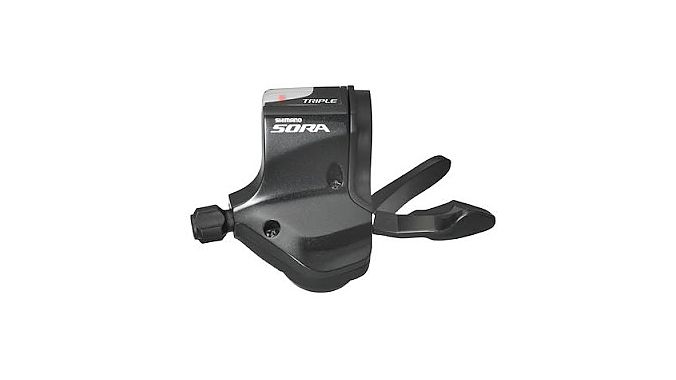 Sora flat-bar shifters are available for double or triple crank applications.