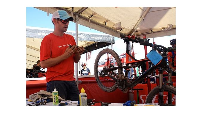 Will Funk of Rochester, New York, prepares some Specialized demo bikes. Will Funk of Rochester, New York, prepares some Specialized demo bikes.