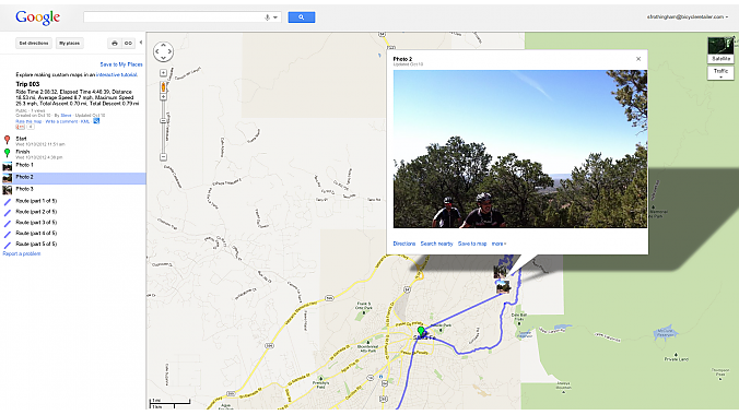 After a ride, you can share a link to an interactive Google map. Users can click on the map to see images taken there. After a ride, you can share a link to an interactive Google map. Users can click on the map to see images taken there.
