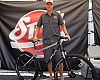 Spot's Andrew Lumpkin shows the new Honey Badger steel 29er with Gates' Carbon Drive belt system. Spot returned to Outdoor Demo after a six-year absence with a demo fleet of about 14 Badgers. Spot ponied up $6,000 to fly the bikes from its Asian factory to make sure they made it across the Pacific in time for this week's show. Photo: Nicole Formosa