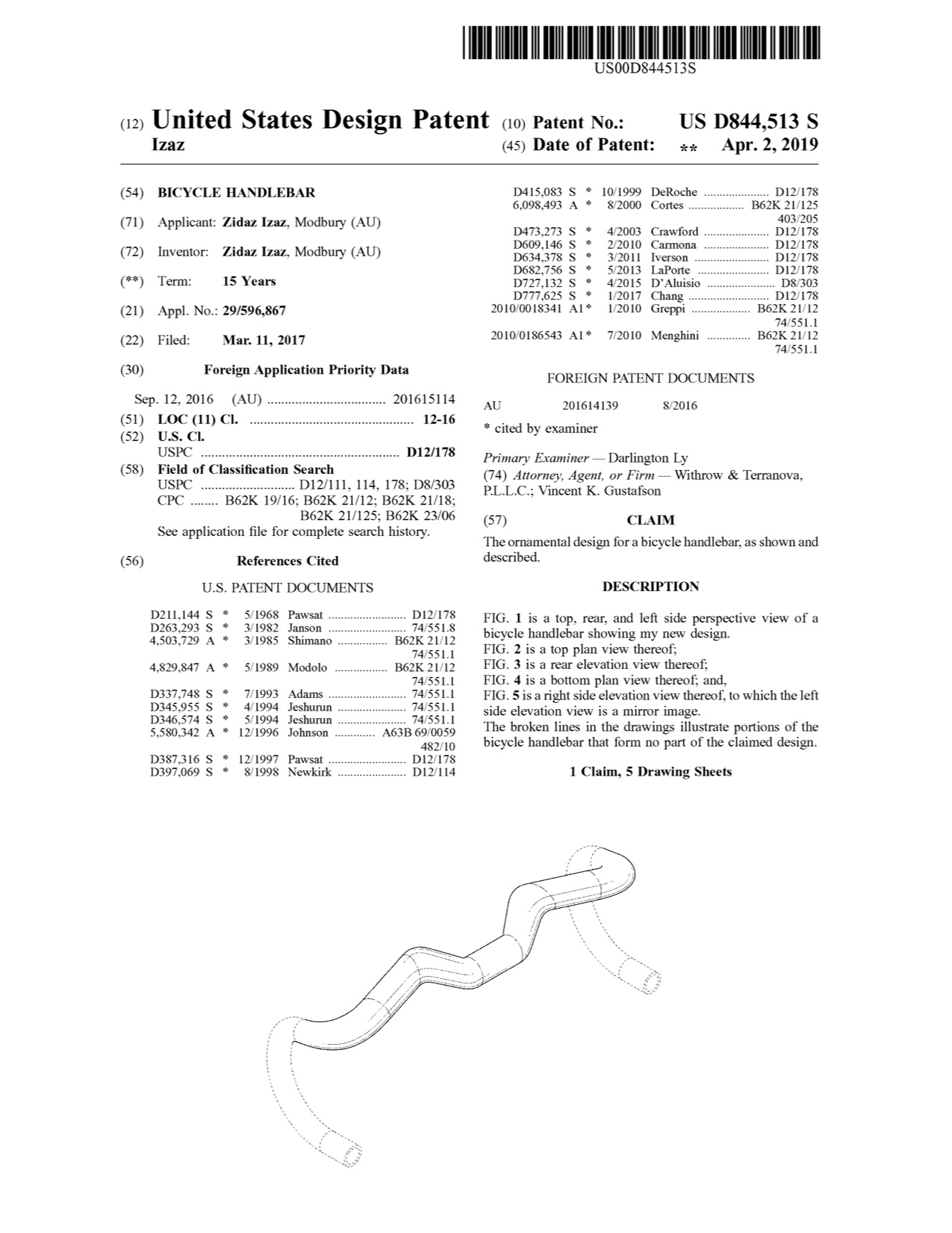 The first page of Izaz's design patent.