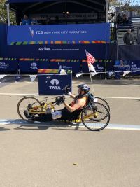 Alex Goldmeier finishing the New York Marathon on Sunday.