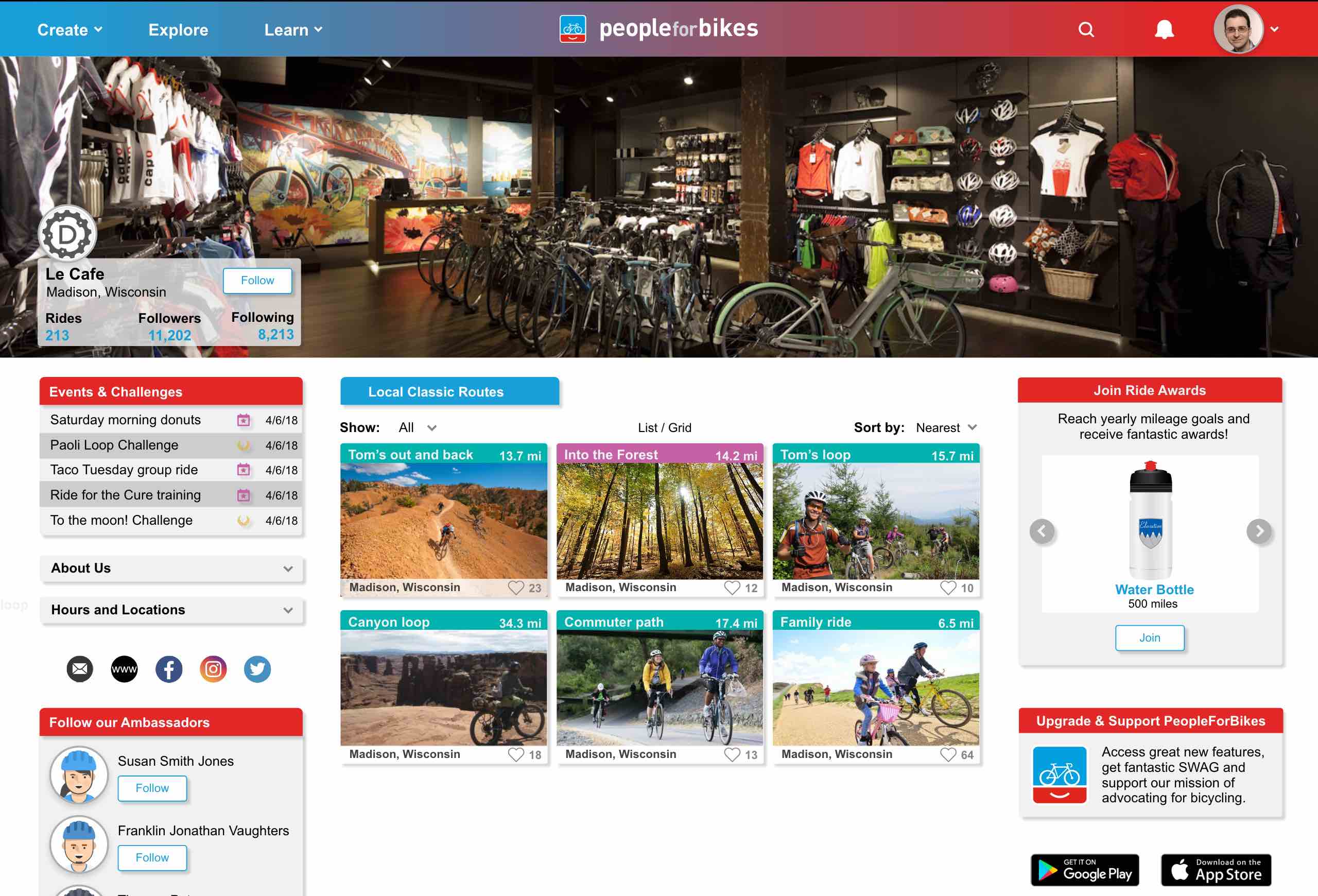 Any business or individual can create a page in the PeopleForBikes Ride Guide, where ride routes, events, challenges and other information can be uploaded.