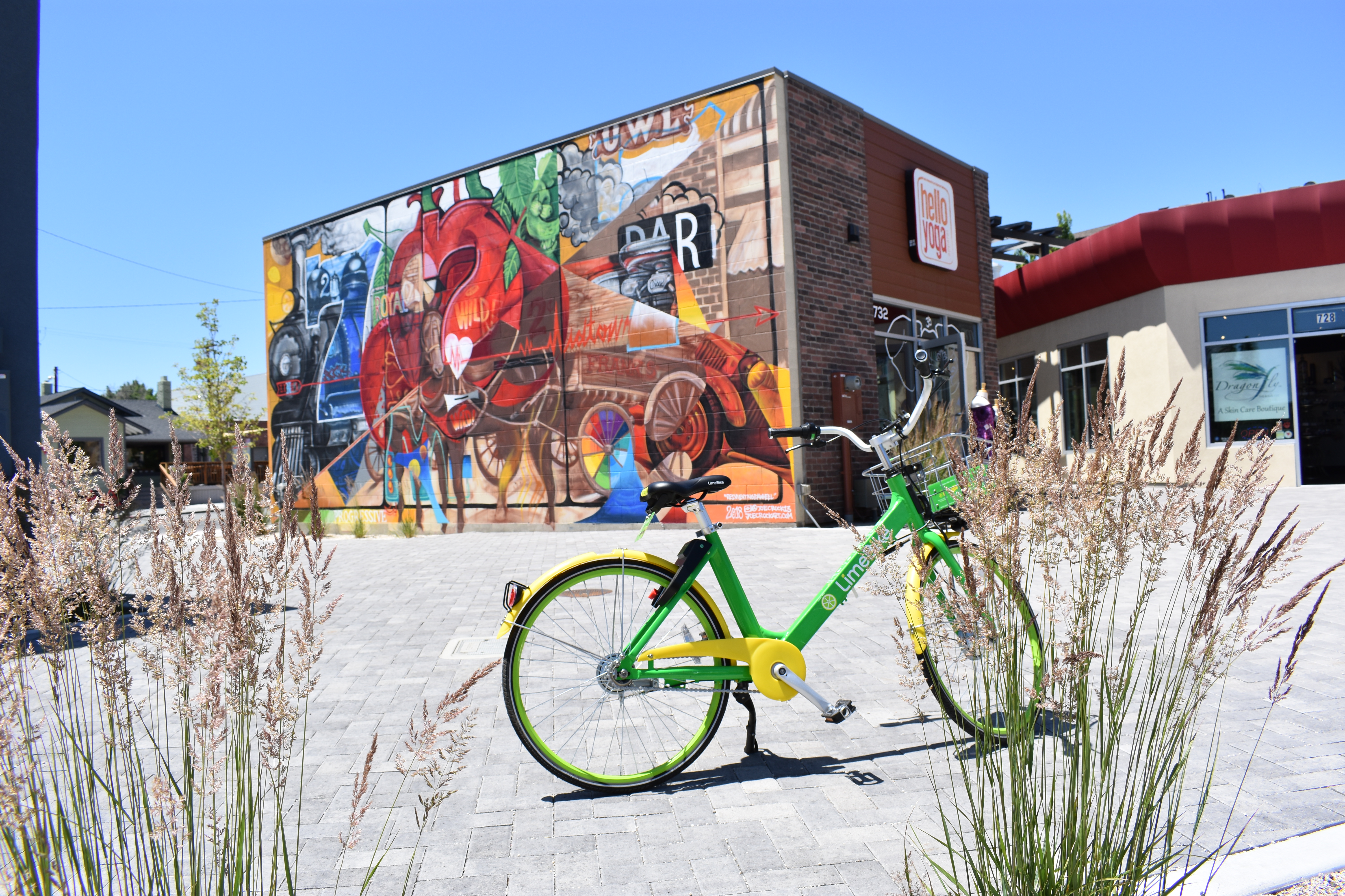LimeBike’s green and yellow bikes are sprinkled throughout Reno. In such a compact city, it’s an easy way to get around town.