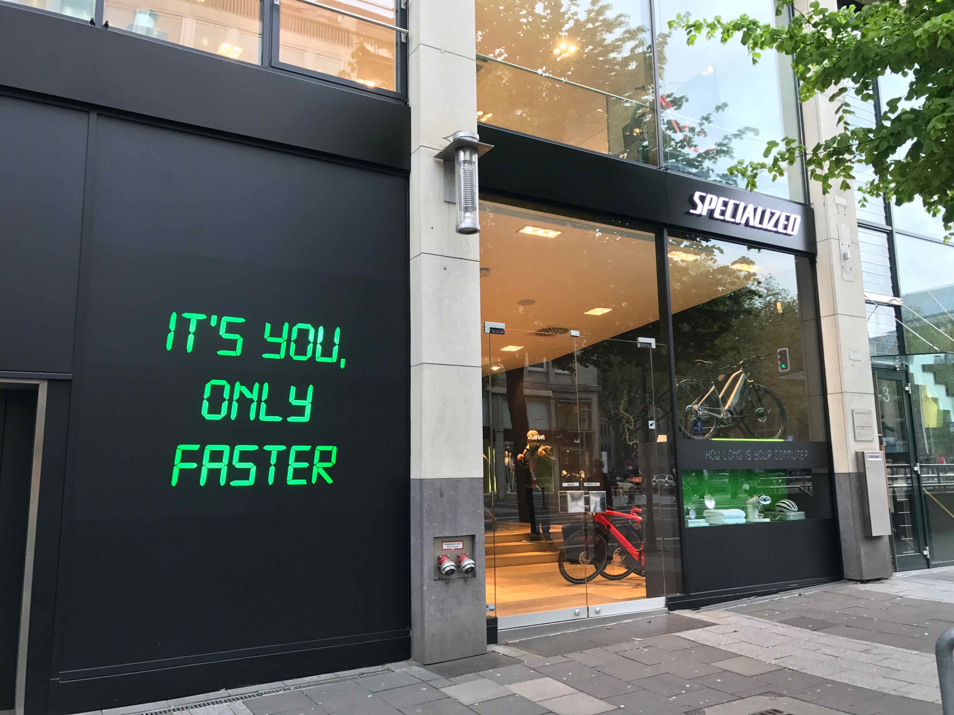 Specialized’s pop-up retail shop is located just off Düsseldorf’s busy Königsallee, where the Tour de France will start on July 1