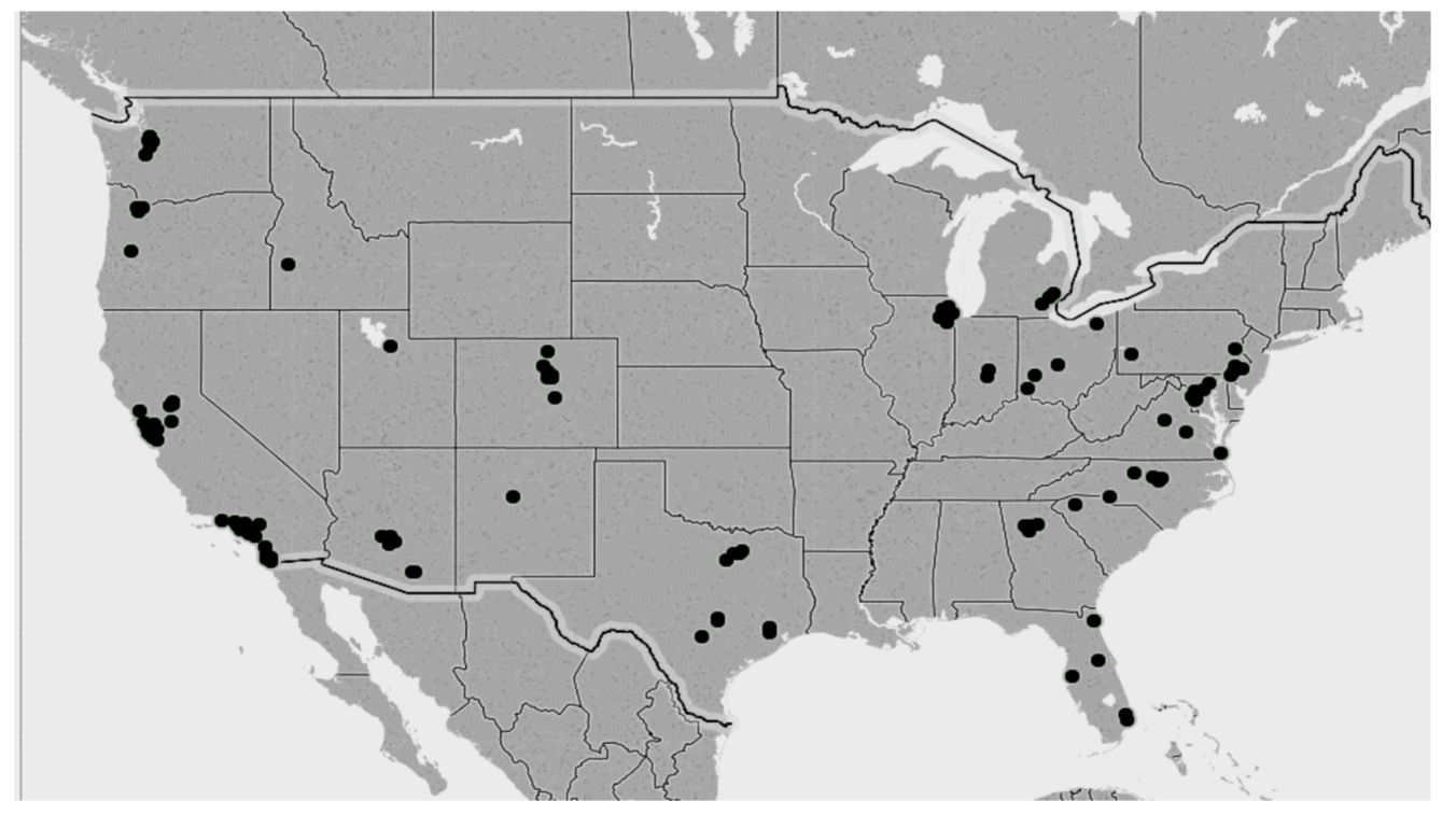 The location of Performance's 104 stores.