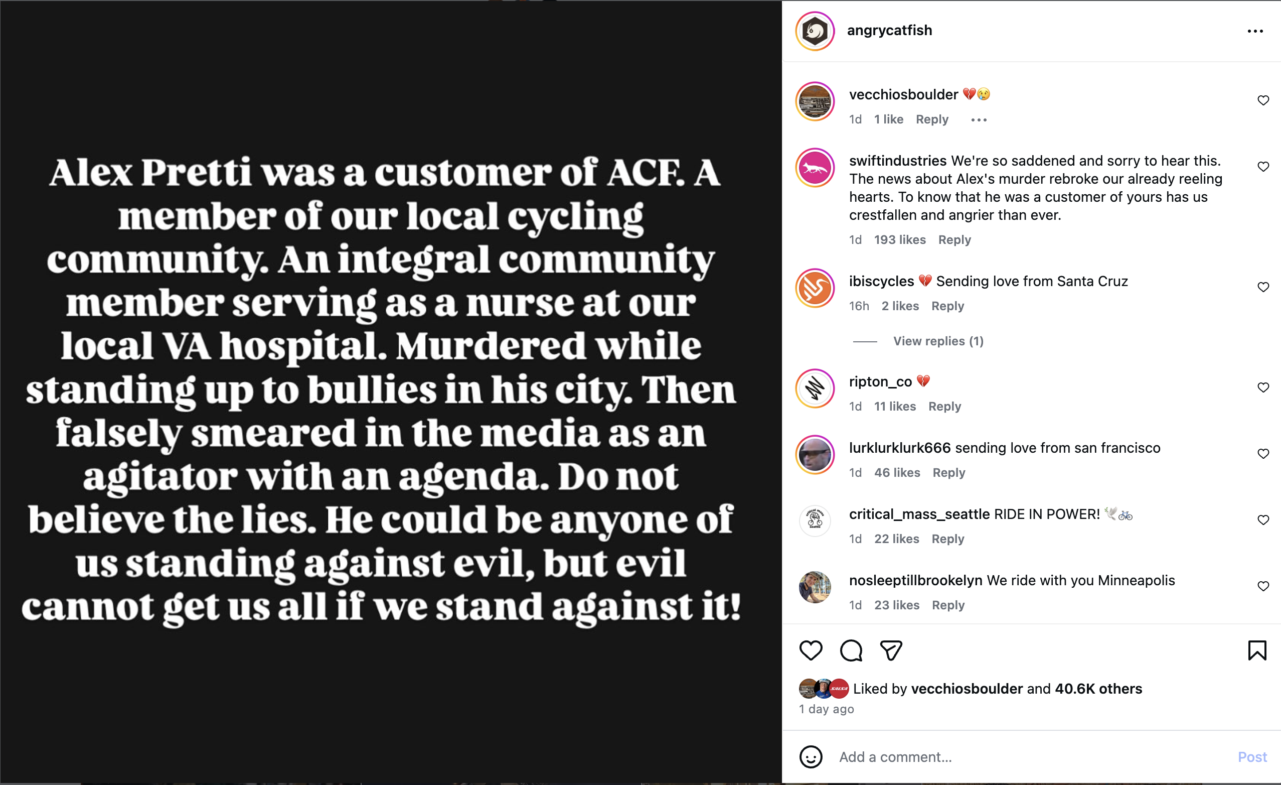 Screenshot of Angry Catfish Instagram post.