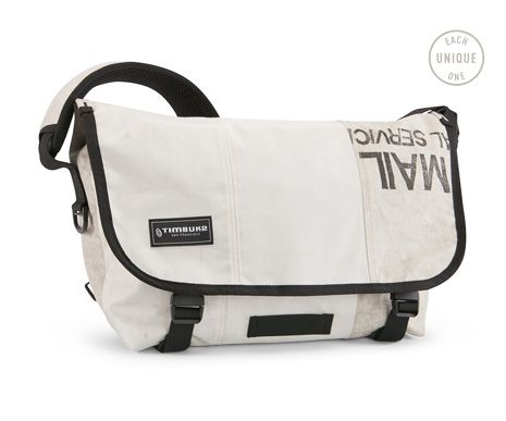 The Timbuk2 TerraCycle Upcycled Messenger Bag is made with used US Postal bag material.