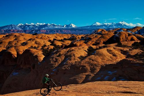 A rider on the Slickrock Trail. Wikicommons photo.