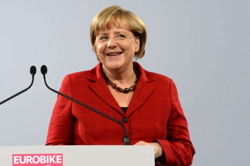 Angela Merkel at the show Wednesday. Eurobike photo.