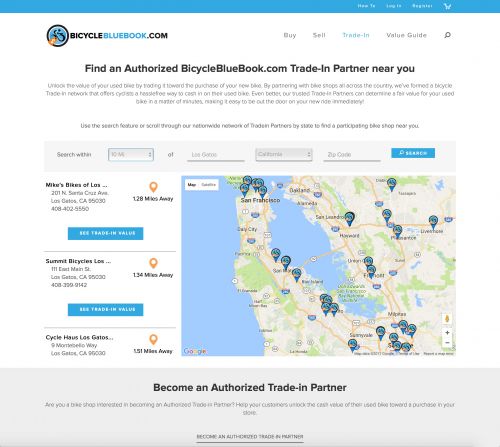 BicycleBlueBook.com's Trade-In Geo Locator.