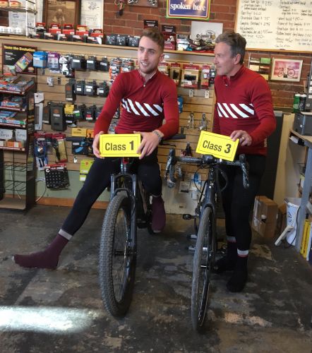Taylor and Davis Phinney aboard e-bikes.