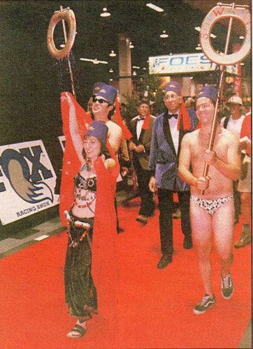 Gordon (center in fez) in the 1996 SOPWAMTOS parade at Interbike.