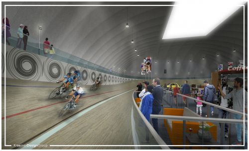 A rendering of the indoor velodrome.