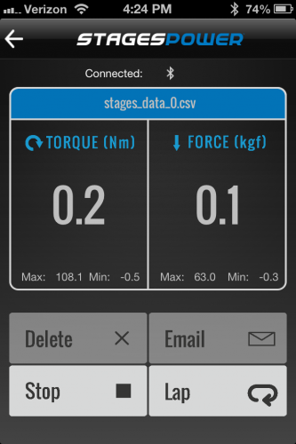 A screenshot of the Stages iOS app's high-speed data page. 