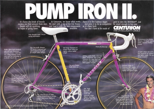 A 1987 magazine ad for Centurion's Ironman Dave Scott tri bike. 