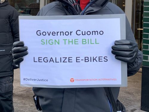 Transportational Alternatives called out Gov. Andrew Cuomo for not signing the e-bike and e-scooter bill.
