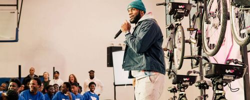 LeBron James made a surprise appearance Tuesday at the Harlem YMCA.