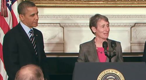 President Obama and Jewell at her nomination announcement.