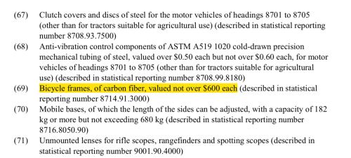 A screenshot of part of the USTR document granting the exclusion.