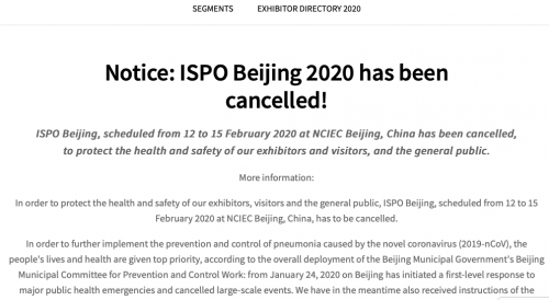 ISPO Beijing has been canceled because of the outbreak. 