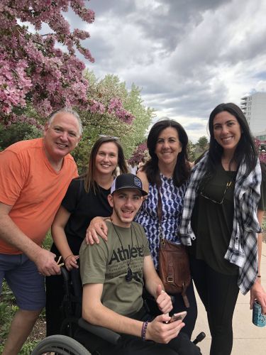 Steven Goldmeier (left) with Alex, Alex's college friend, his mom Debbie, and his sister Julie (far right) 