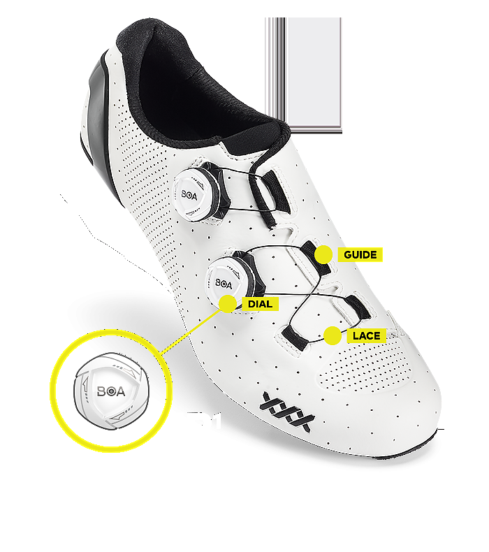 Shoes with dial outlet laces