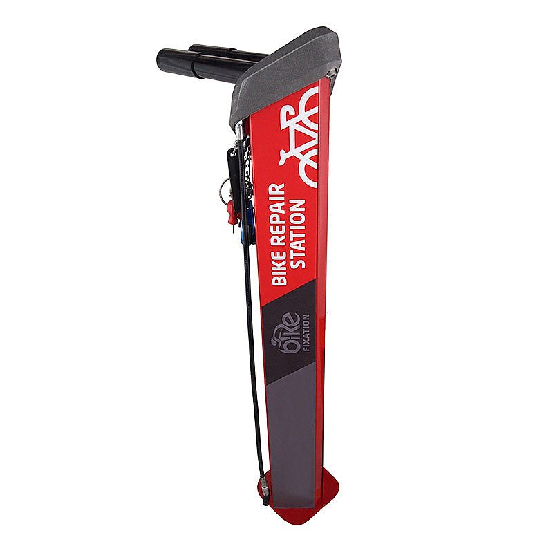 Bike Fixation Deluxe Public Workstand offers more branding space, and retractable tools