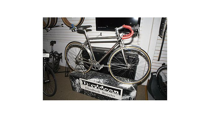A Davidson titanium road bike on display at Elliot Bay Bicycles