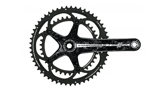 The 2015 carbon Athena crank is still five-arm, but the chainrings are updated with SC-14 technology.