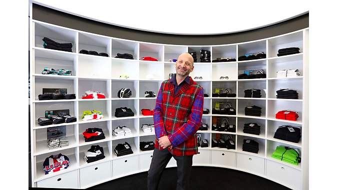 Ab Rogers in the new store's changing room. 