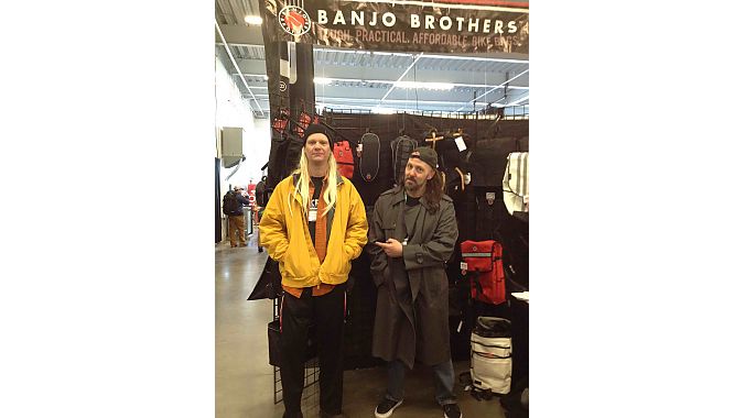 Local Minneapolis bag maker Banjo Brothers attended Frostbike for the first time as a QBP vendor. Co-owners Eric Leugers (left) and Mike Vanderscheuren came in costume as Jay and Silent Bob, fictional characters in several films including Dogma and Jay and Silent Bob Strike Back.