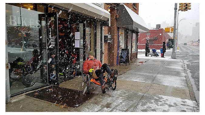  718 hosted a snowy Catrike demo on Bike Shop Day.