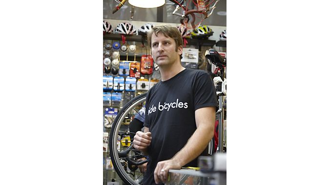 Ride Bicycles owner Christian Bourdrez gets a lot out of a modest space at his transit-focused shop. With a storefront of just 450 square feet, he has to make sure that what he stocks moves out the door quickly. That means carefully selecting product and reordering every two or three days to keep the shelves lined. Bike lines include Surly, Public, Raleigh, Torker and Xtracycle cargo rigs—all aimed at commuters, street riders and “grocery getters,” said Bourdrez. His average bike sale comes in around $900, 