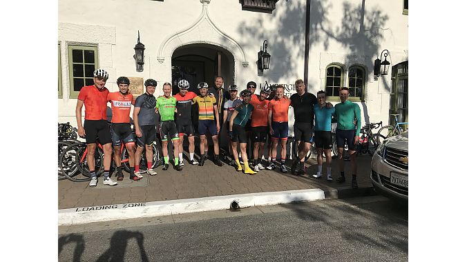 A group of athletes and chefs rode from San Francisco to Carmel, California, to attend Sea Otter, including Yuri Hauswald, Neil Shirley, Ted King and chef Justin Cogley, who provided finish line food at his restaurant Aubergine at L'Auberge Carmel.
