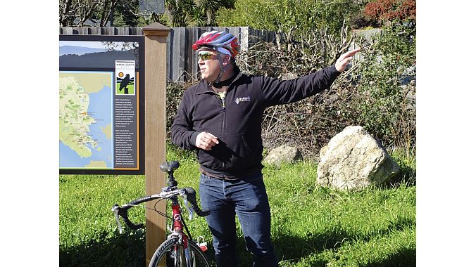 Main County Bicycle Coalition's Tom Boss guided the group