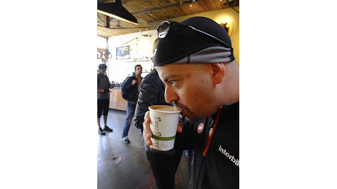 Interbike's Justin Gottlieb caffs up.