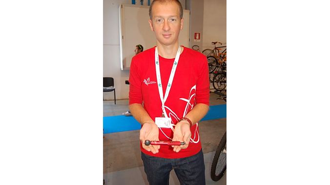 Effetto Mariposa's Alberto De Gioannini with a version of the torque wrench that launched his tools and accessories business five years ago. 