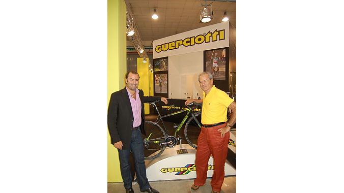 Generations: Guerciotti founder Paolo and his son Alessandro work the brand's booth at ExpoBici. Guerciotti founded the company in 1964 and his son joined the management team in 1999. 
