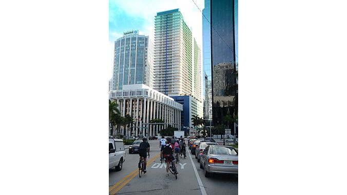 Our group rode across the Venetian Causeway on our way to South Beach and along Ocean Drive, lined with art deco hotels and cafes. Lincoln Road is the hub of high end shopping, where only national chains can afford to set up stores.