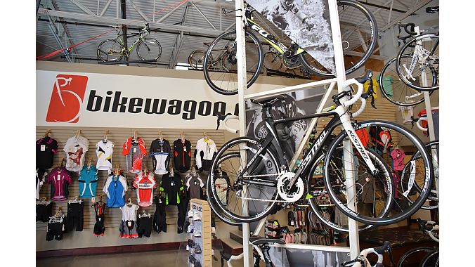BikeWagon's showroom resembles a trade show booth.