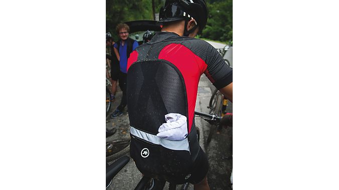 The Rally Trekking jersey features a mesh back to cushion hydration packs.