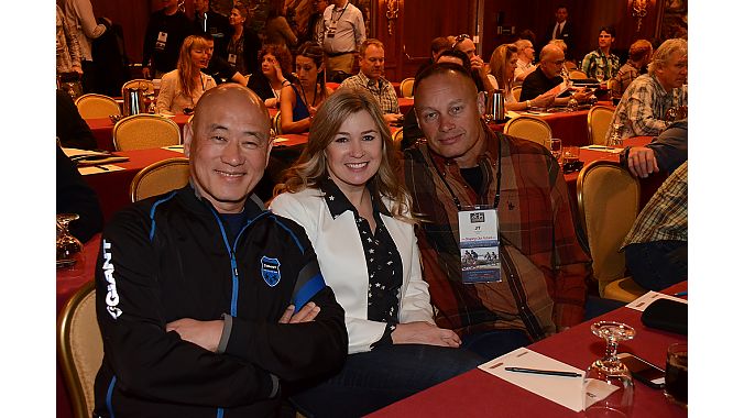 From left: Giant Global’s Tony Lo and Giant USA’s Elysa Walk and John “JT” Thompson take a break between presentations at the Bicycle Leadership Conference.