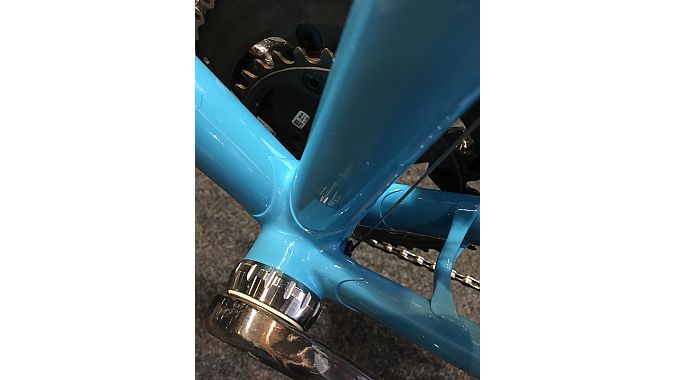 Builder Mark Dinucci displayed a frame of rare refinement; event the points on the bottom bracket shell had been thinned with a file.